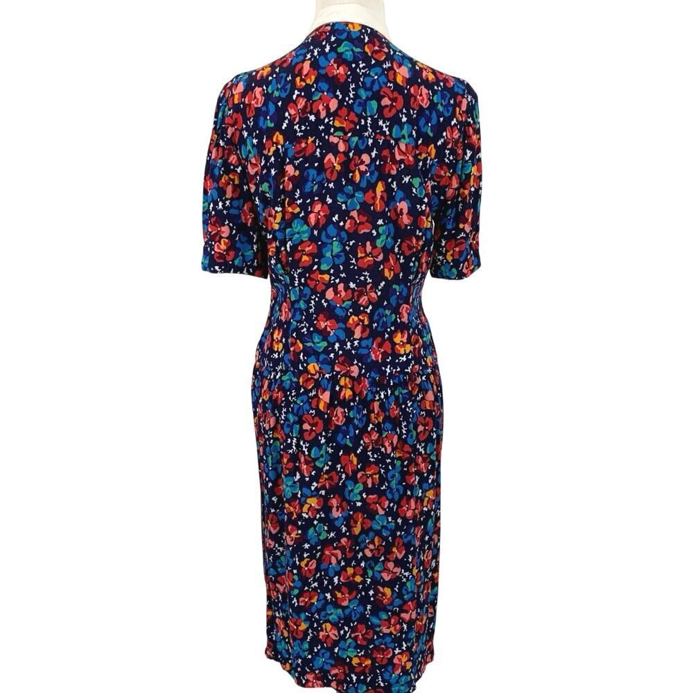 Vintage Liz Claiborne Floral Midi Dress 90s Colorful Collar Size 6 - Picture 4 of 6